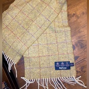 Vintage Barbour 100% Lambs Wool Scarf, Green Plaid